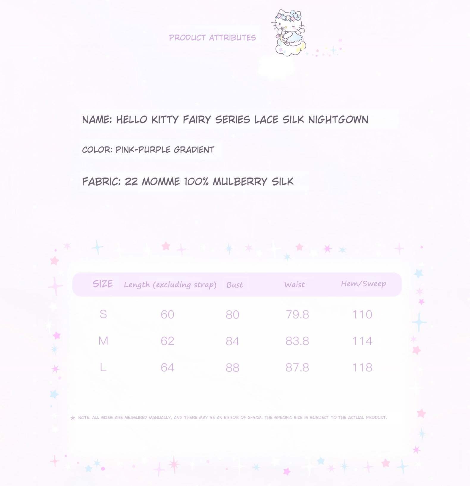 Silk Camisole Nightgown, a collaboration with Hello Kitty, featuring 100% mulberry silk 22 Momme lace and a sexy design By Silky Miracle X Hello Kitty