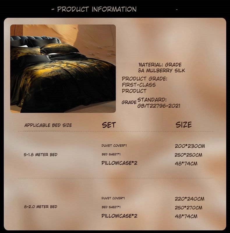 High End Quality Sprei & Bedcover Sutra Satin Silk, Heavyweight Silk Four-Piece Set, 100% Mulberry Silk Bed Sheets and Duvet Covers, High-End Silk Bedding Grade 6A 38 Momme By Xin lian