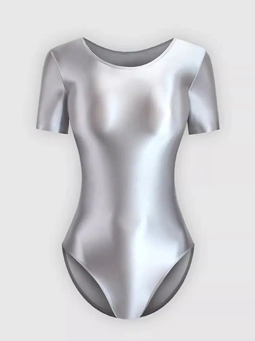Image of Bodysuit Wanita Lengan Pendek Bahan Premium Glossy Satin Look Mengkilap Baju Senam / Yoga / Ballet (Tersedia 15 Warna)