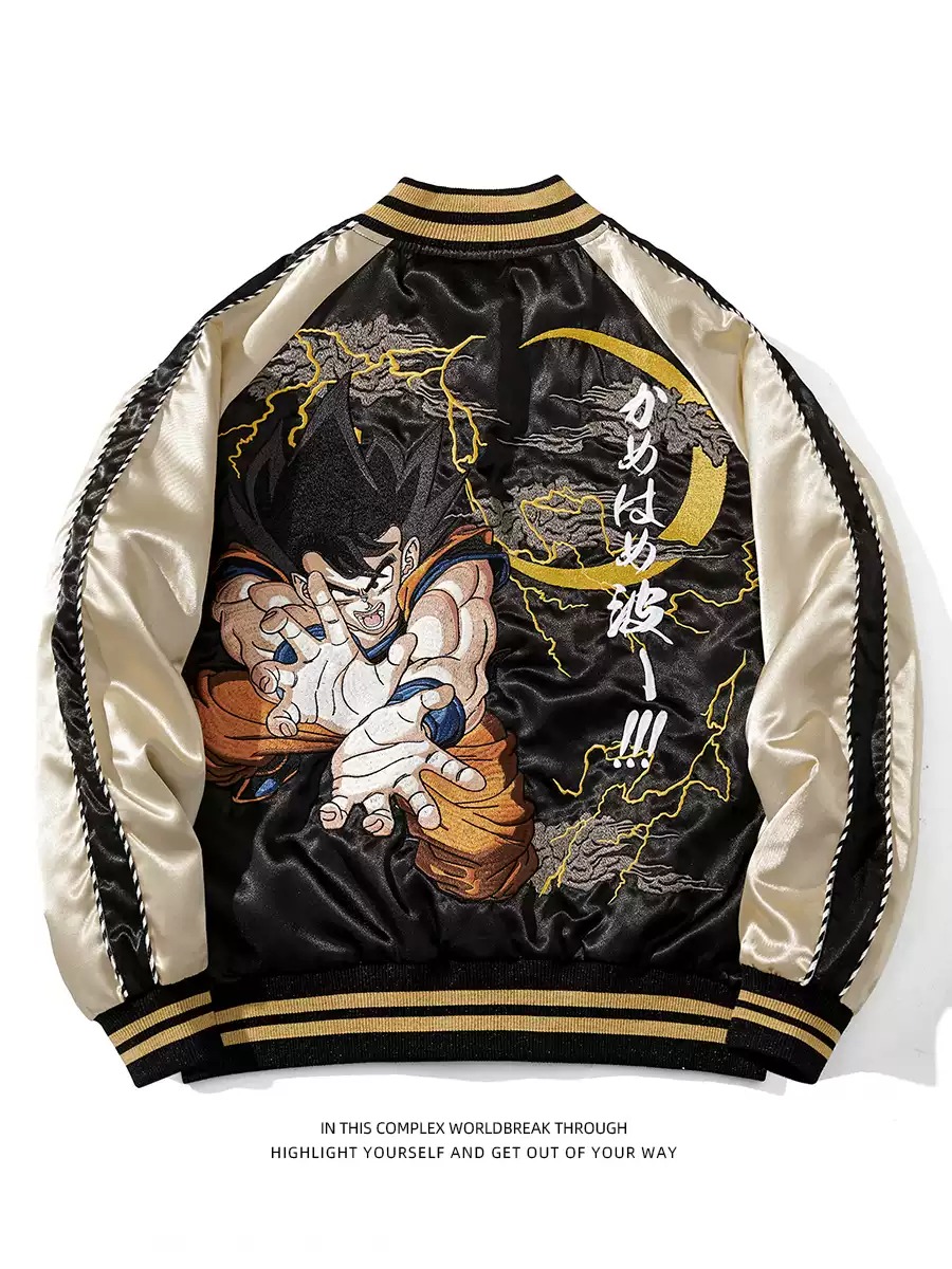 Unisex Jacket Sukajan Songoku Kamehameha Ver. - Dragon Ball Z Bomber Jacket Satin Full Bordir