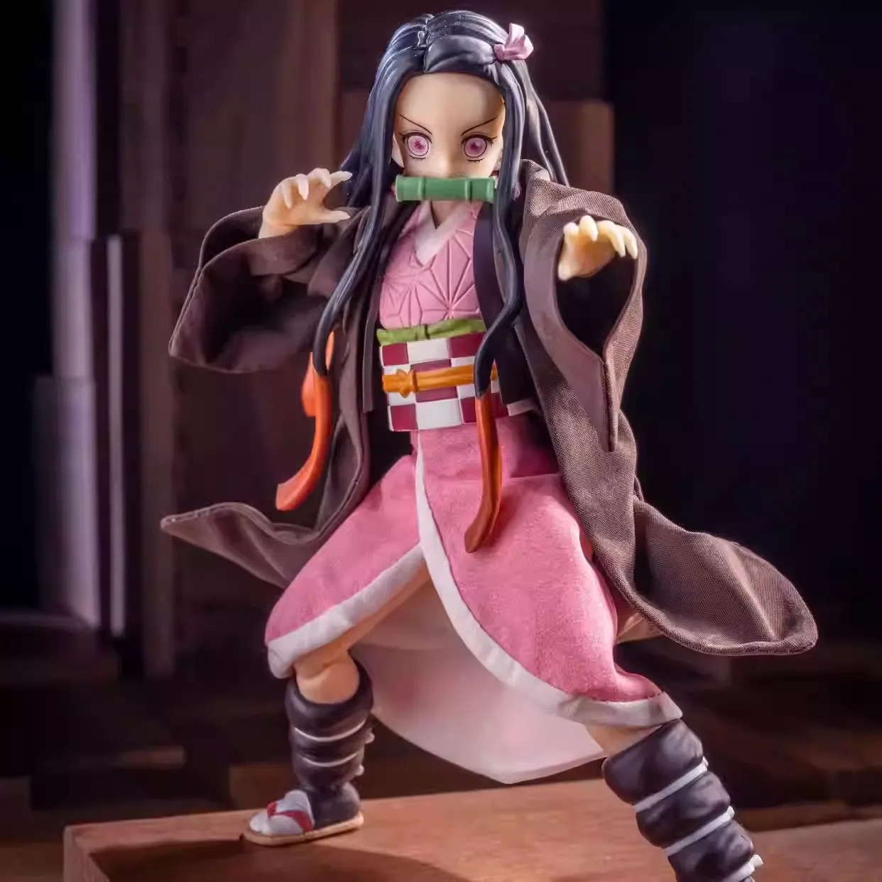SHF S.H.Figuarts Nezuko Kamado custom made brown cape & pink kimono outfit clothes only - Kimetsu No Yaiba / Demon Slayer By Otaku Kingdom