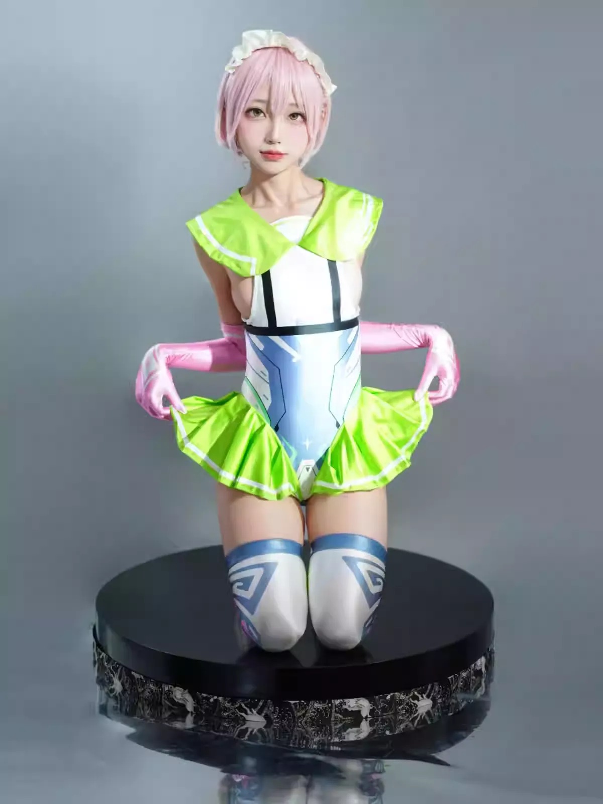 Sexy Cosplay Sailor Moon Robot Style Three-Piece Silk Satin Glossy Bodysuit with gloves and stockings