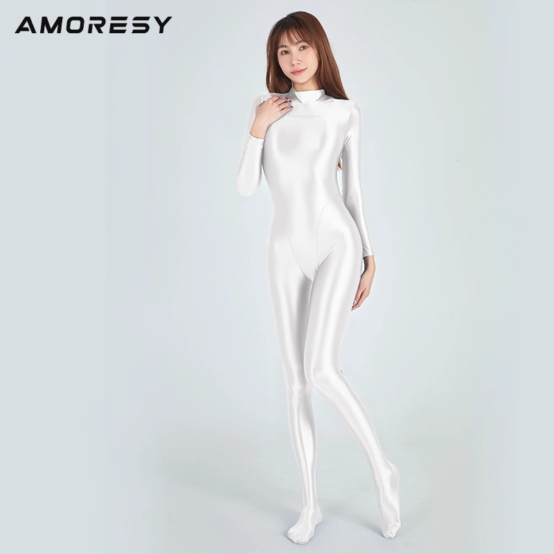 Jumpsuit Wanita Bodysuit Glossy Kilat Elastis untuk Senam Yoga, Renang / Cosplay By AMORESY