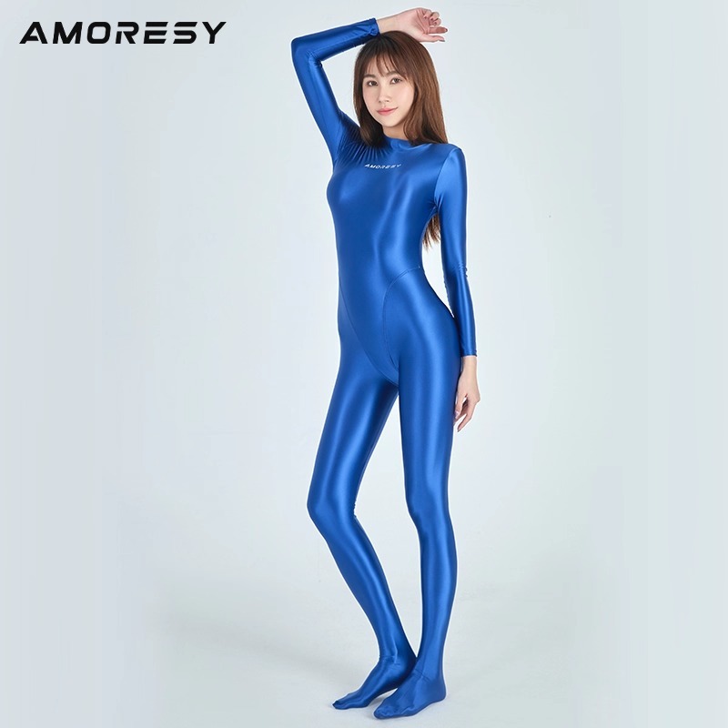 Jumpsuit Wanita Bodysuit Glossy Kilat Elastis untuk Senam Yoga, Renang / Cosplay By AMORESY