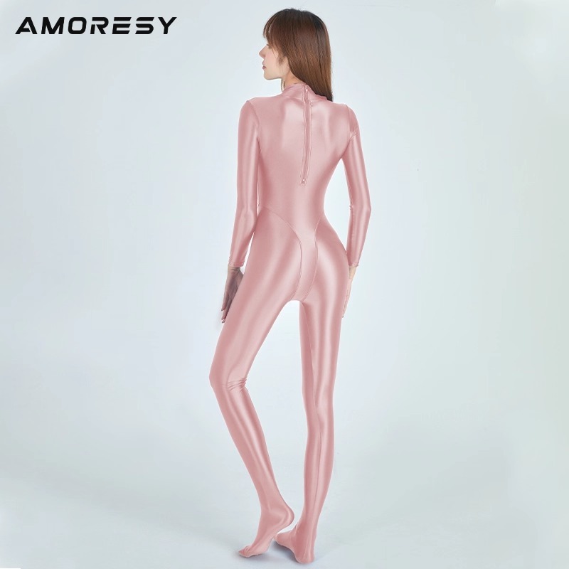 Jumpsuit Wanita Bodysuit Glossy Kilat Elastis untuk Senam Yoga, Renang / Cosplay By AMORESY