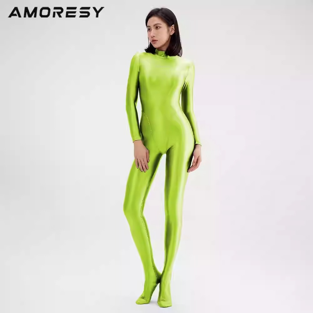 Jumpsuit Wanita Bodysuit Glossy Kilat Elastis untuk Senam Yoga, Renang / Cosplay By AMORESY