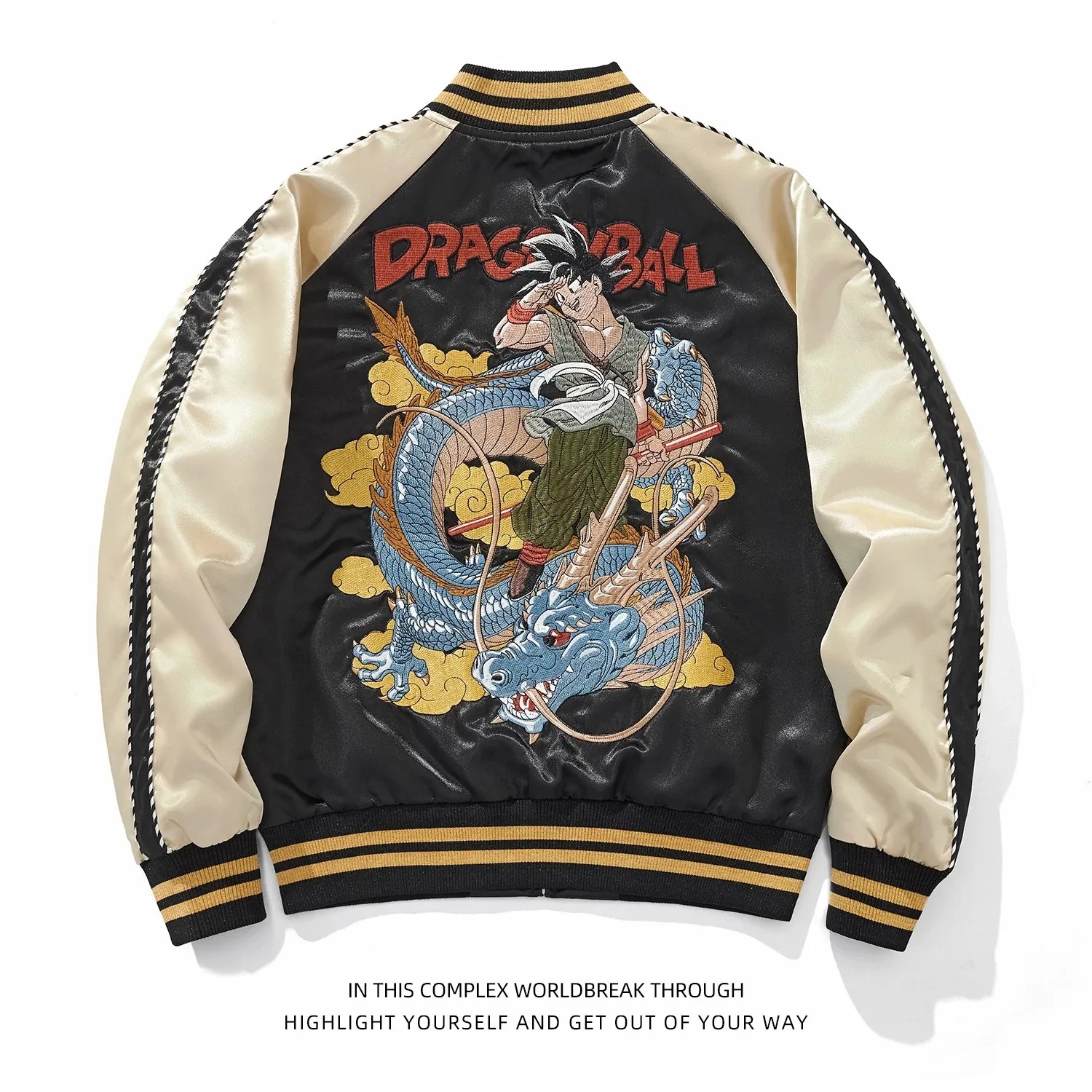 Unisex Jacket Sukajan Songoku Goodbye Ver. - Dragon Ball Z Bomber Jacket Satin Full Bordir