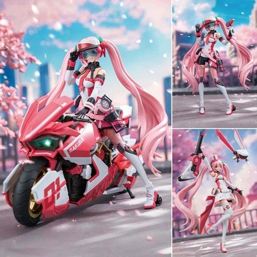 Image of Action Figure 1/12 Sakura Miku Future and Sidecar Motorcycle - Pink Sonic Boom Ver. Vocaloid By Soskill