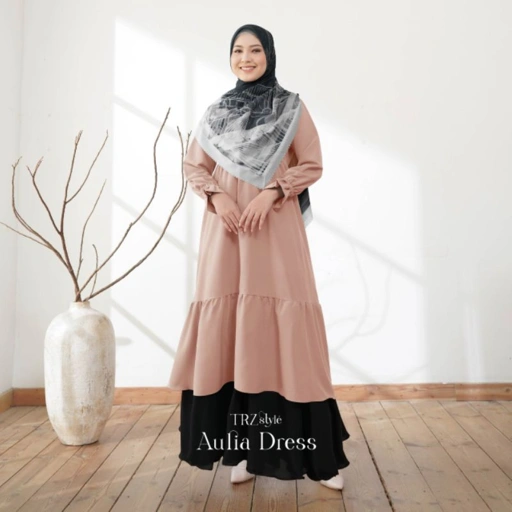 Image of Midi Dress Nude TRZ/Midi Dress Ruffle Korea/ Atasan Dress Wanita/ Midi Dress Rayon Polos/ Midi Dress Kerah