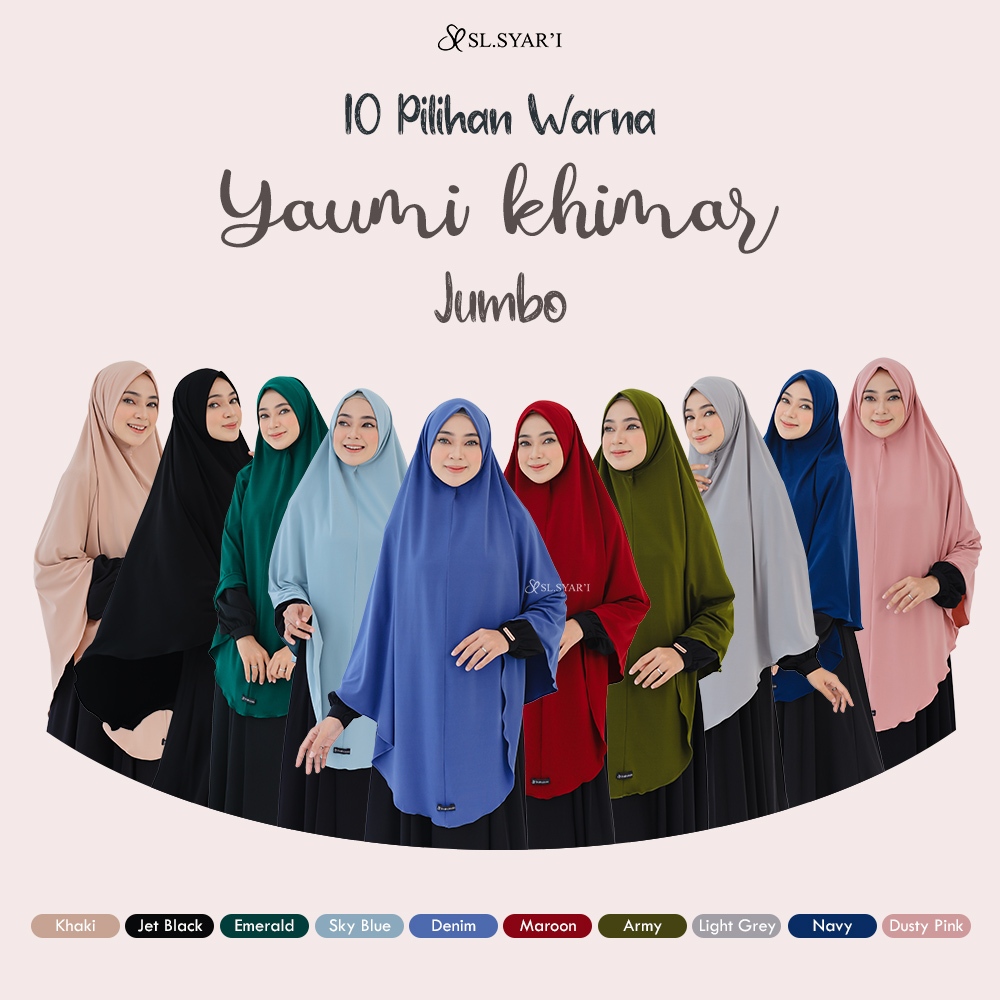 SL SYAR'I - Yaumi Khimar Jilbab Instan Terbaru Kekinian & Syari Non Pet Jersey Premium