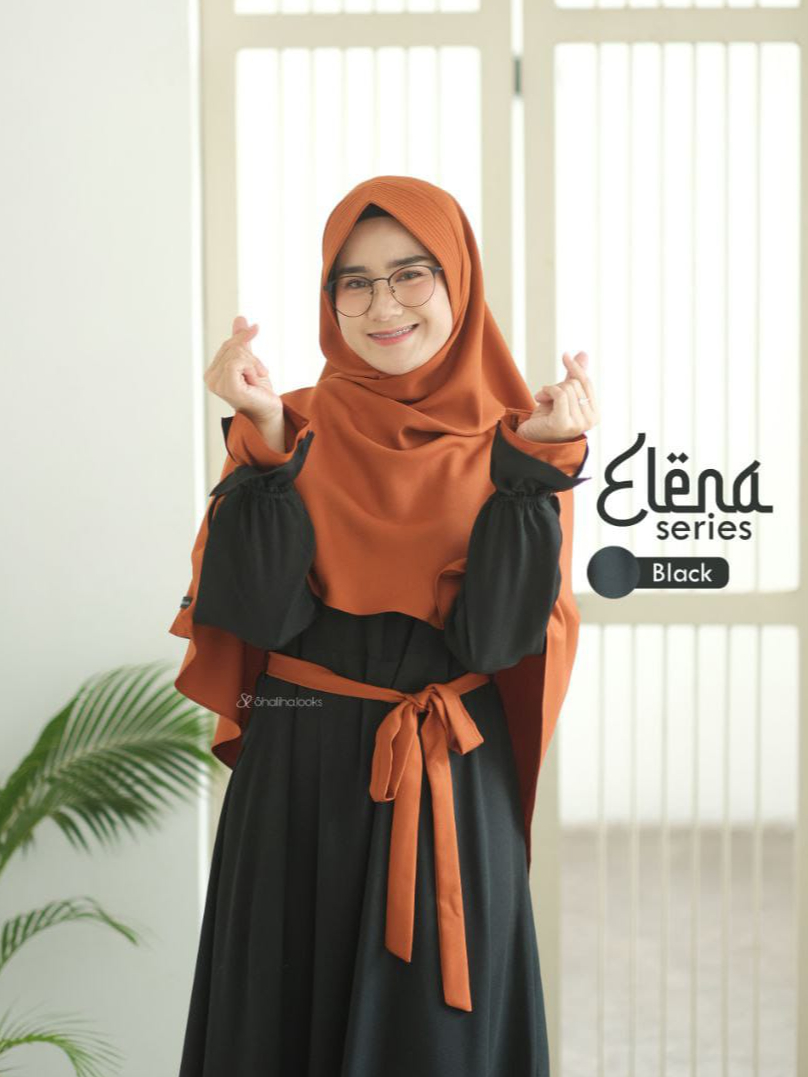 SL SYAR'I - Elena Series  Gamis Polos Lengan Lonceng Kerut Kombinasi (Dress Only & SET)