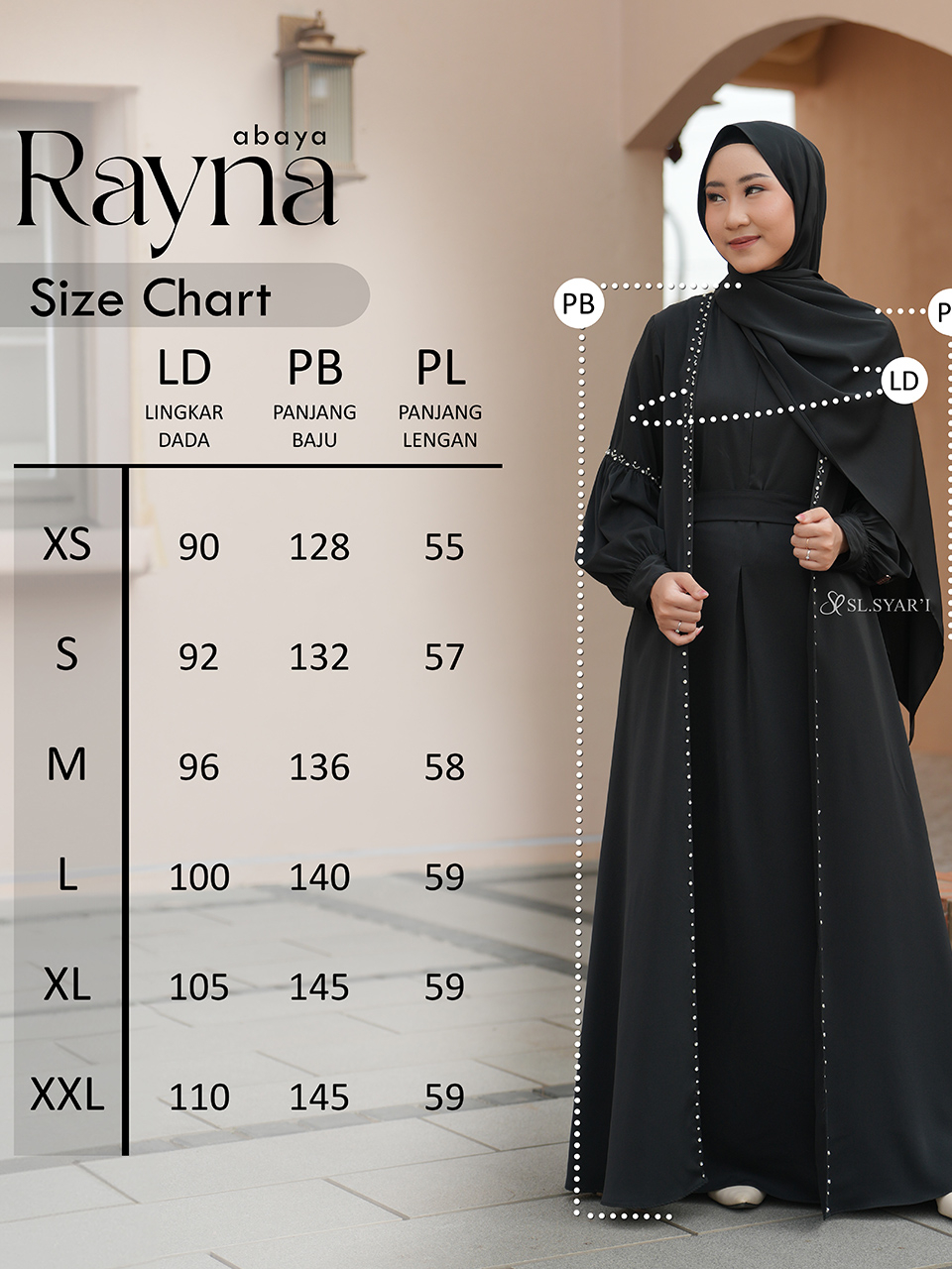 SL SYAR'I - Rayna Abaya Dress Gamis 2 in 1 Outer Payet (SET / Abaya Only)