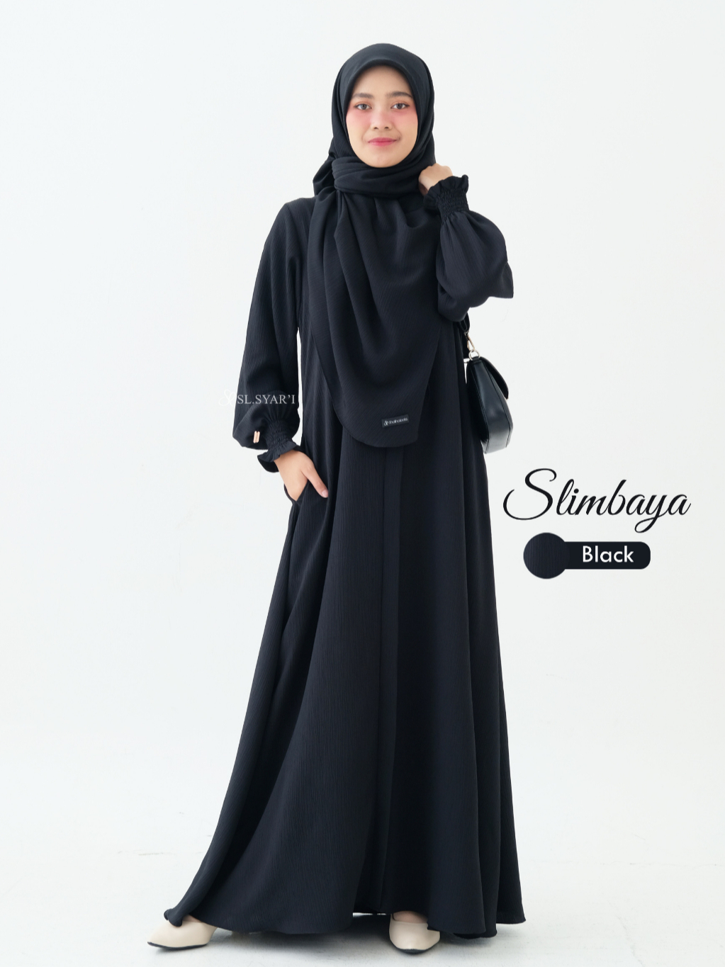 SL SYAR'I - Slimbaya gamis Daily umroh Crincle Cordelia Premium (SET / ABAYA ONLY)