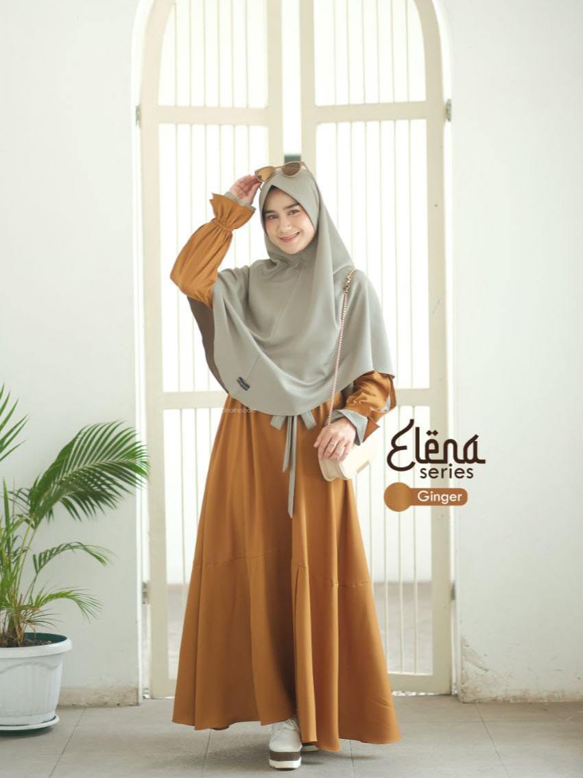 SL SYAR'I - Elena Series  Gamis Polos Lengan Lonceng Kerut Kombinasi (Dress Only & SET)
