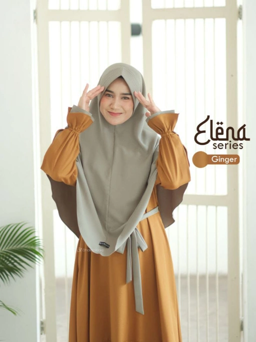 Image of SL SYAR'I - Elena Series  Gamis Polos Lengan Lonceng Kerut Kombinasi (Dress Only & SET)