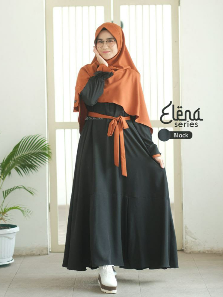 SL SYAR'I - Elena Series  Gamis Polos Lengan Lonceng Kerut Kombinasi (Dress Only & SET)