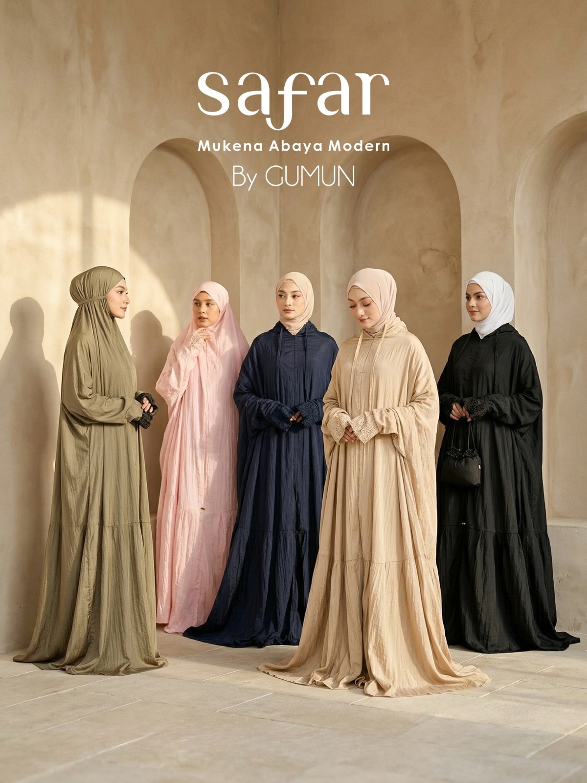Mukena Safar by Gumun, Mukena Travel, Mukena Abaya Modern, Mukena Terusan, Mukena Parasut, Mukena Parasut Premium