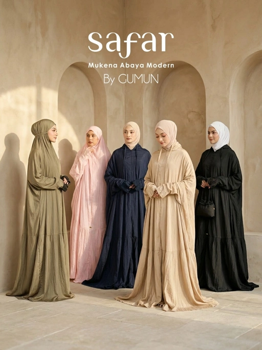 Mukena Safar by Gumun, Mukena Travel, Mukena Abaya Modern, Mukena Terusan, Mukena Parasut, Mukena Parasut Premium