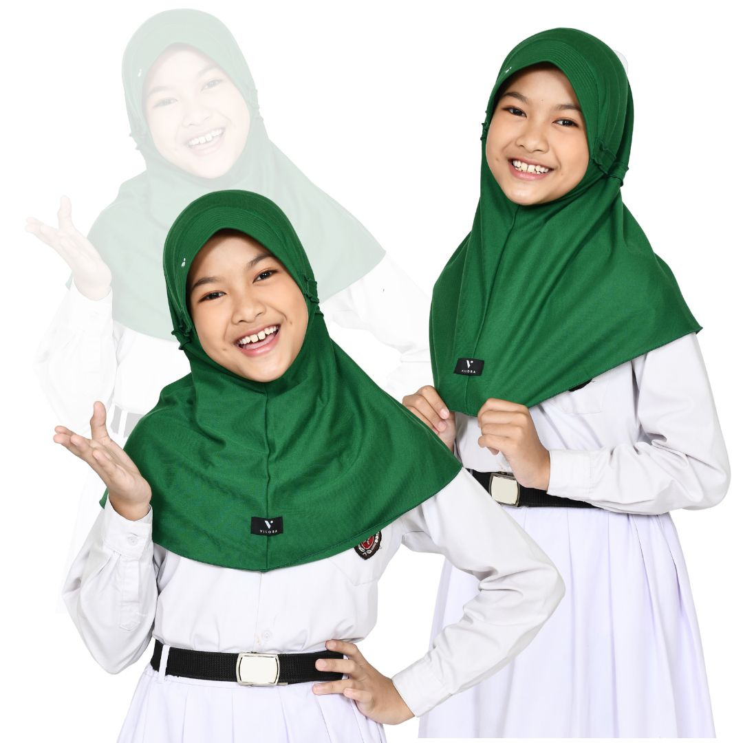 VILORA - JILBAB ANAK WARNA HIJAU TUA MADRASAH