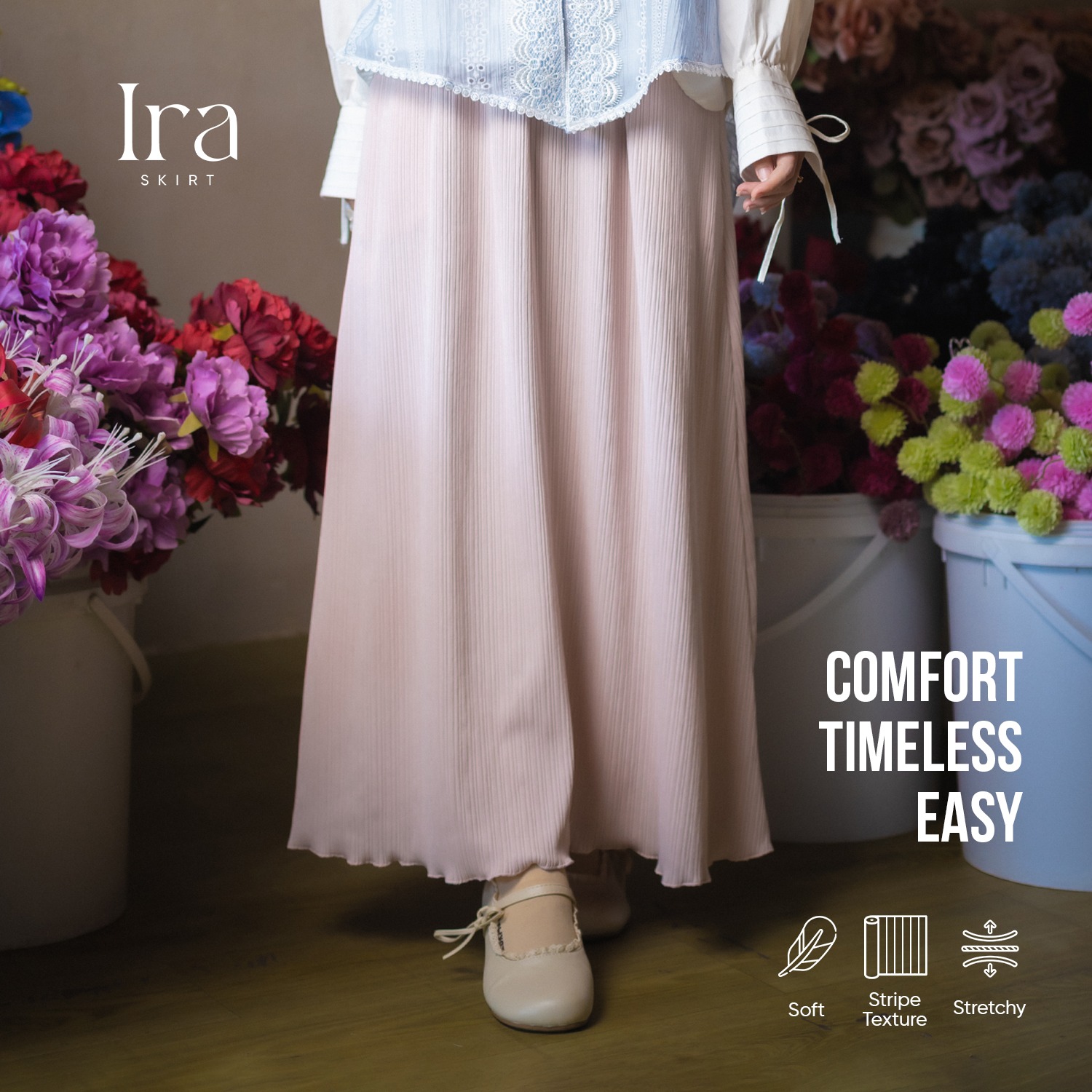 Ira Skirt Rok A-Line Knit Stripe Casual Daily Flowy