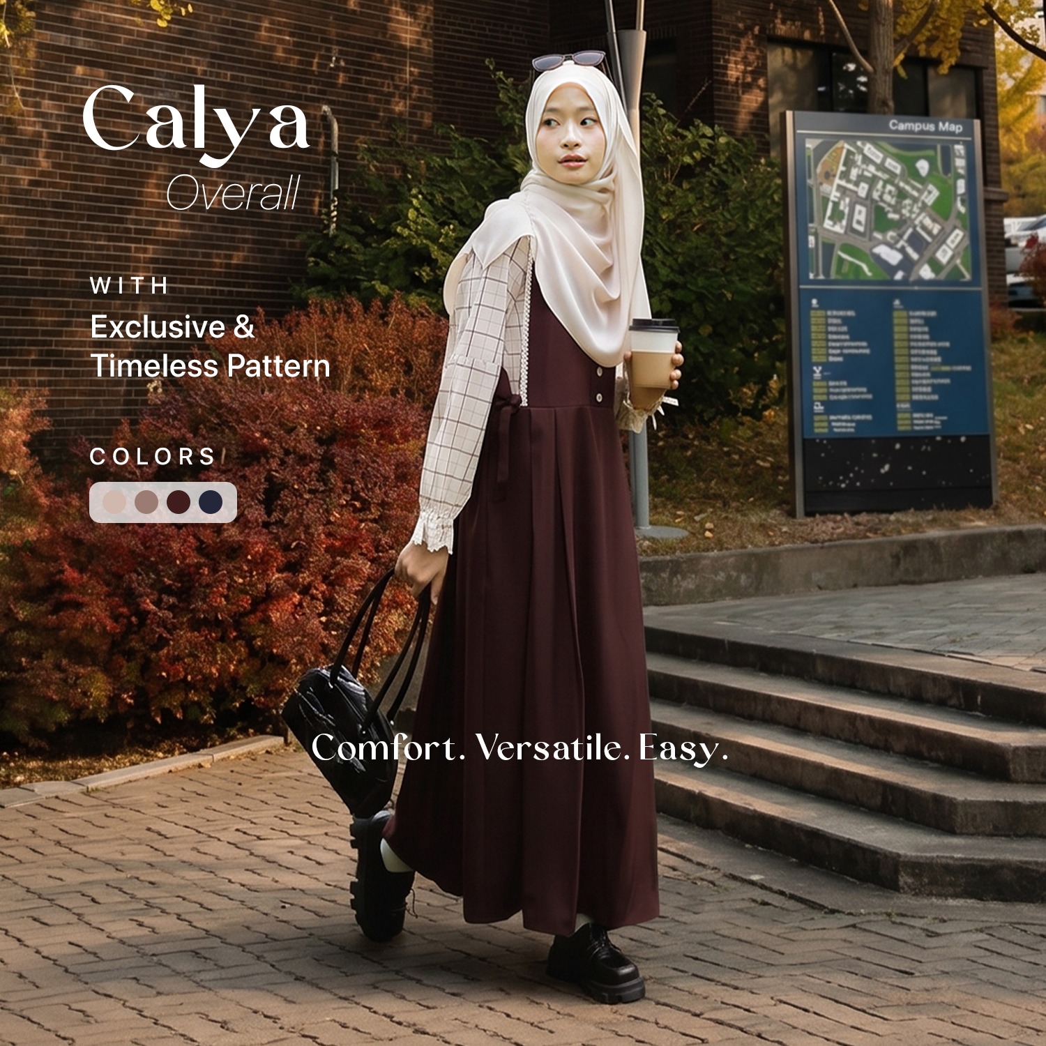 Calya Overall Dress Motif Kotak Plaid Gamis Wanita 2-in-1 Look