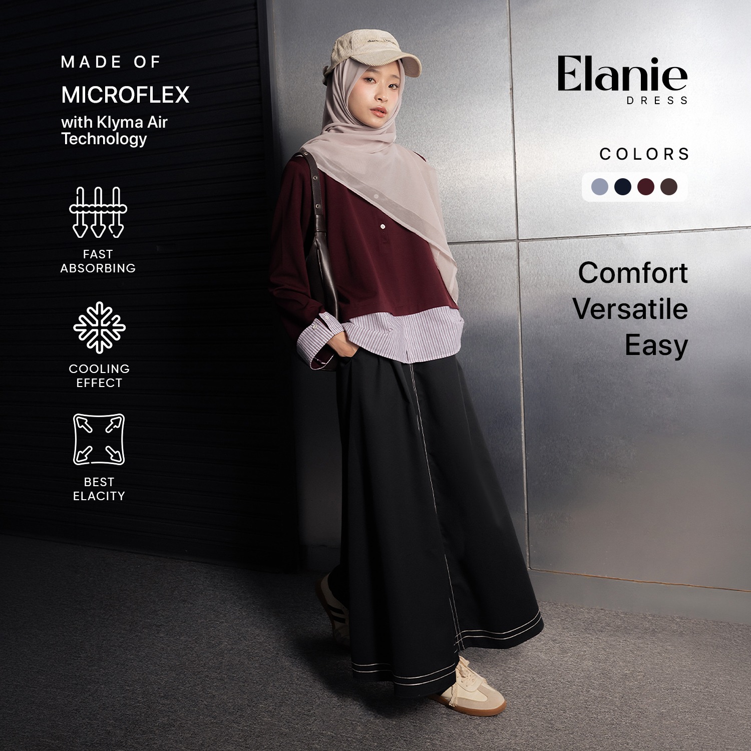 Elanie Dress 2 in 1 Set Outer Cardigan Gamis Wanita Casual Daily