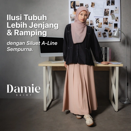 Image of JILBRAVE Damie Skirt Rok Wanita Panjang A-Line Korean Style Polos Twill