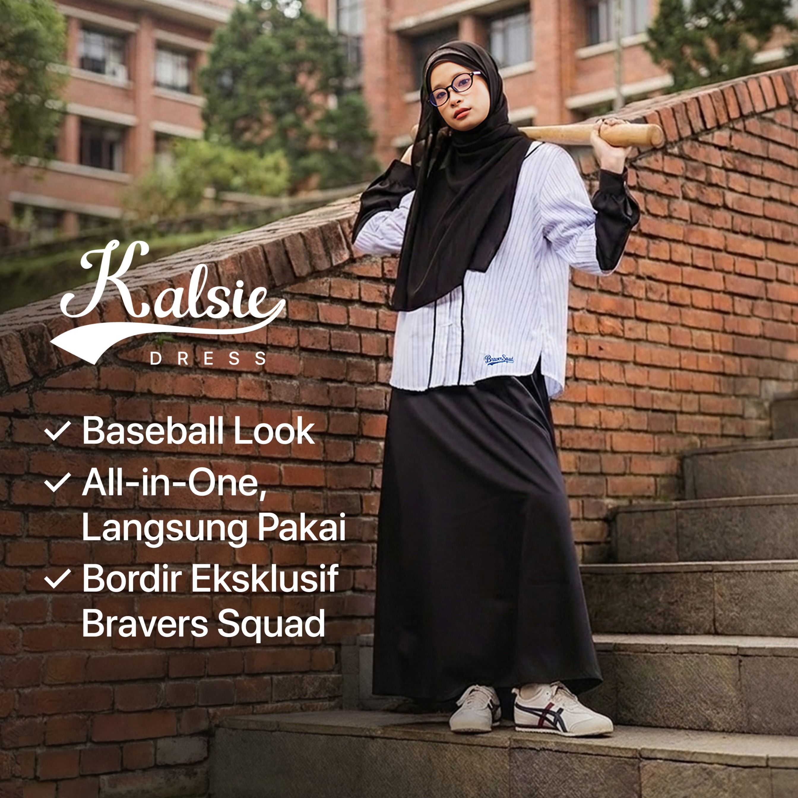 JILBRAVE Gamis Casual Sporty Cotton Set Outer Menyatu Bordir Muslimah - Kalsie Dress
