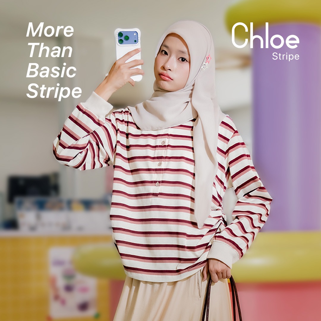 JILBRAVE Chloe Stripe Shirt Atasan Wanita Kaos Lengan Panjang Berkerah Casual Korean Style