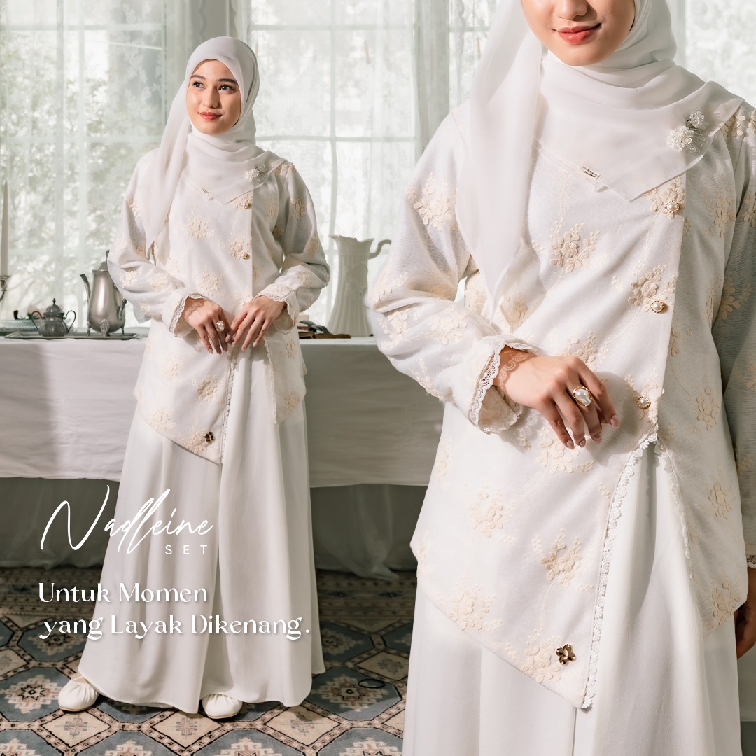JILBRAVE Signature Nadleine Set Outer Sleeveless Dress Raya 2 in 1 Exclusive Veil Silk