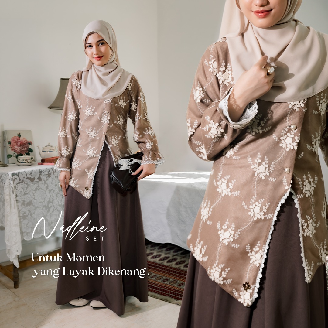 JILBRAVE Signature Nadleine Set Outer Sleeveless Dress Raya 2 in 1 Exclusive Veil Silk