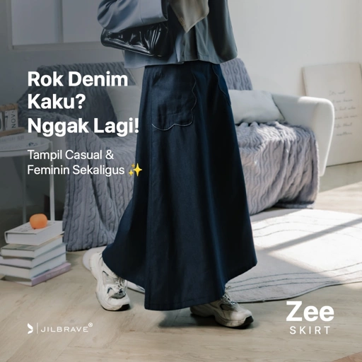 JILBRAVE Zee Denim Skirt Rok A Line Wavy Pocket Soft Jeans Modest Casual Hijab