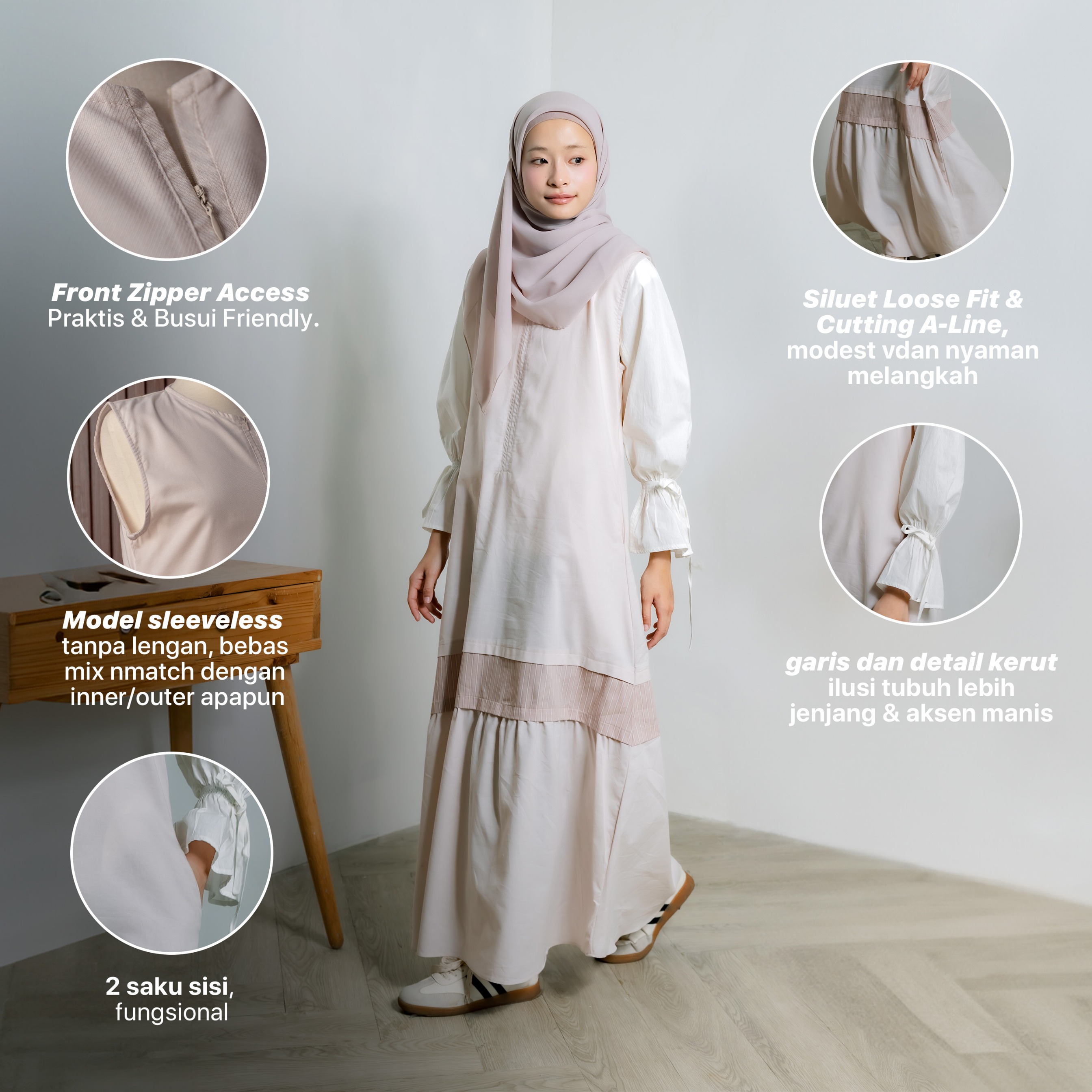 JILBRAVE Yeori Sleeveless Dress Cotton Inner Long Dress Tanpa Lengan Loose Fit Busui Friendly
