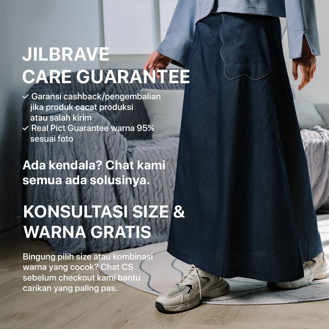 JILBRAVE Zee Denim Skirt Rok A Line Wavy Pocket Soft Jeans Modest Casual Hijab