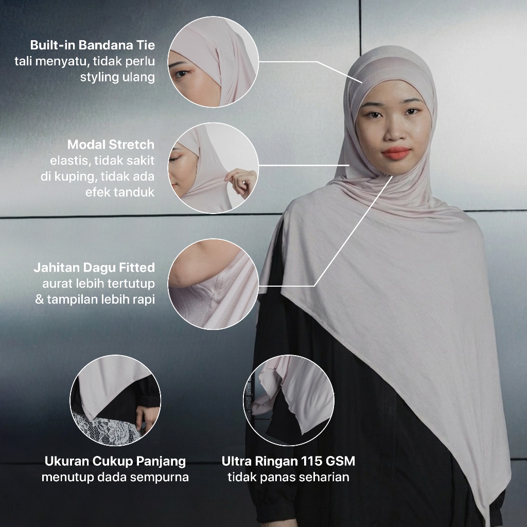 Nadiya Pashmina Bandana Instant Modal Stretch Anti Geser Hijab Instan Wudhu Friendly