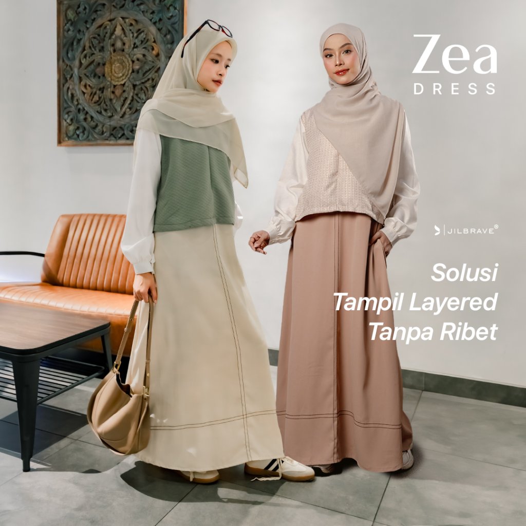 JILBRAVE Zea Dress Gamis Outer Vest 2in1 Layered Knit Tweed Anti Kusut Modest