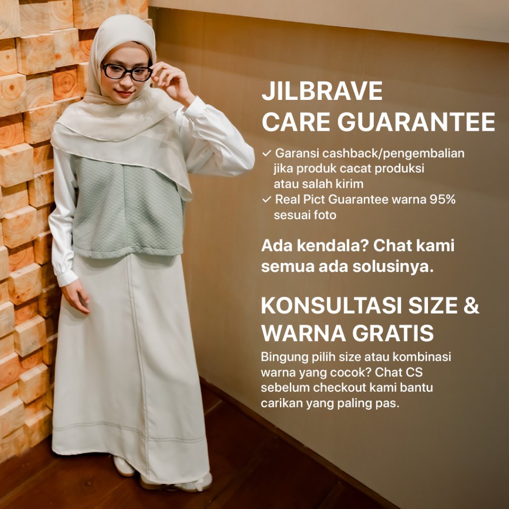 JILBRAVE Zea Dress Gamis Outer Vest 2in1 Layered Knit Tweed Anti Kusut Modest