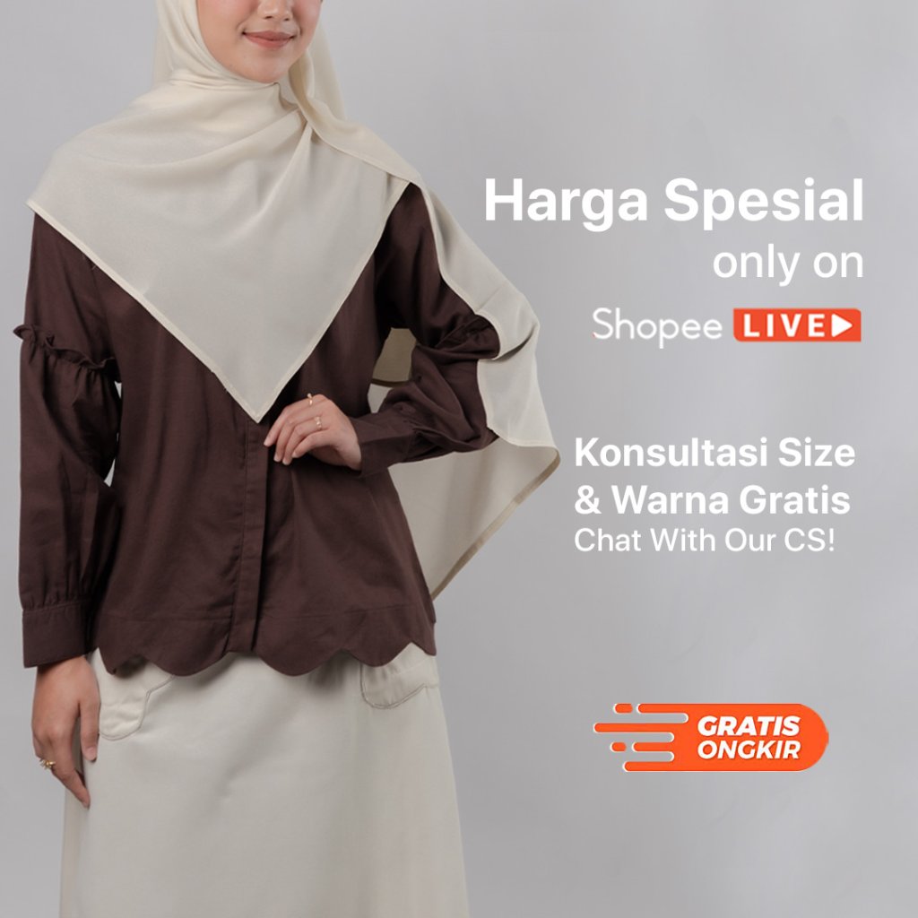 JILBRAVE Awrin Blouse Kemeja Atasan Wanita Polos Cotton Puff Sleeve Ruffle Modest Semi Formal Kerja Kuliah
