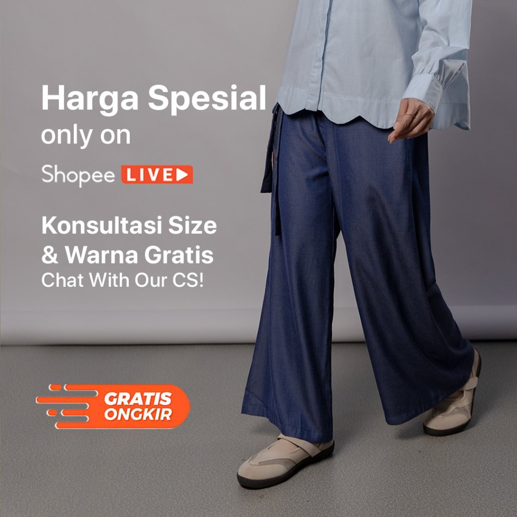 JILBRAVE Erin Celana Kulot Wide Leg Pants Relaxed Denim Tenzel Efek Jenjang Casual Kerja Kuliah
