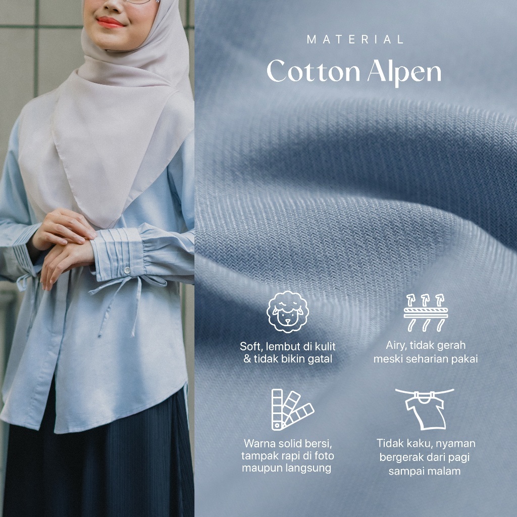 Camelia Blouse Kemeja Wanita Polos Cotton Lengan Balon Modest Semi Formal Kerja Kuliah