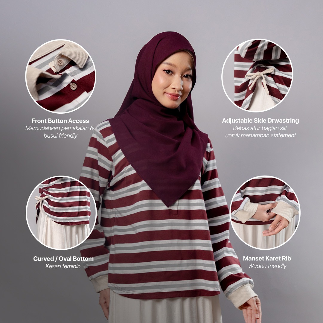 JILBRAVE Chloe Stripe Shirt Atasan Wanita Kaos Lengan Panjang Berkerah Casual Korean Style