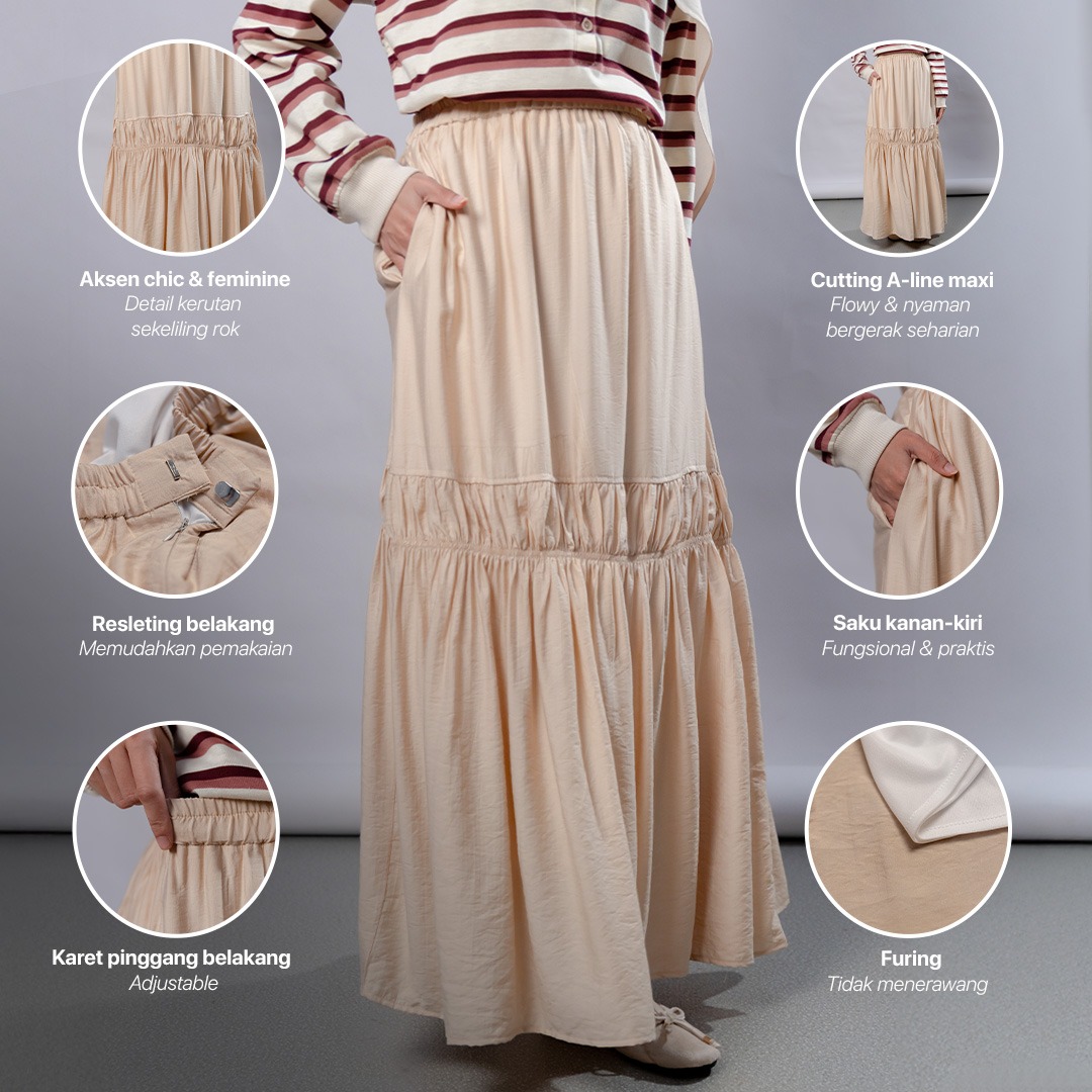 JILBRAVE Ellie Skirt Rok A Line Panjang Wanita Flowy Casual Semi Formal