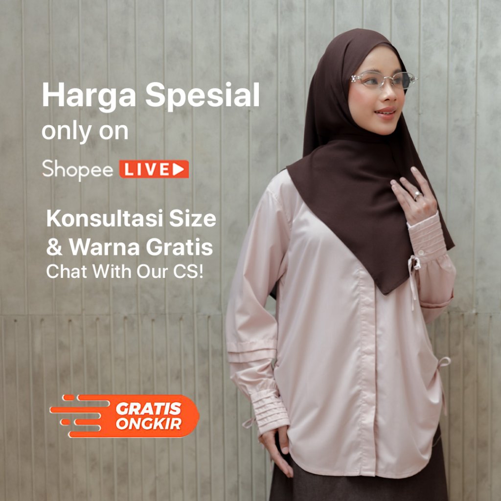 JILBRAVE Camelia Blouse Kemeja Wanita Polos Cotton Lengan Balon Modest Semi Formal Kerja Kuliah
