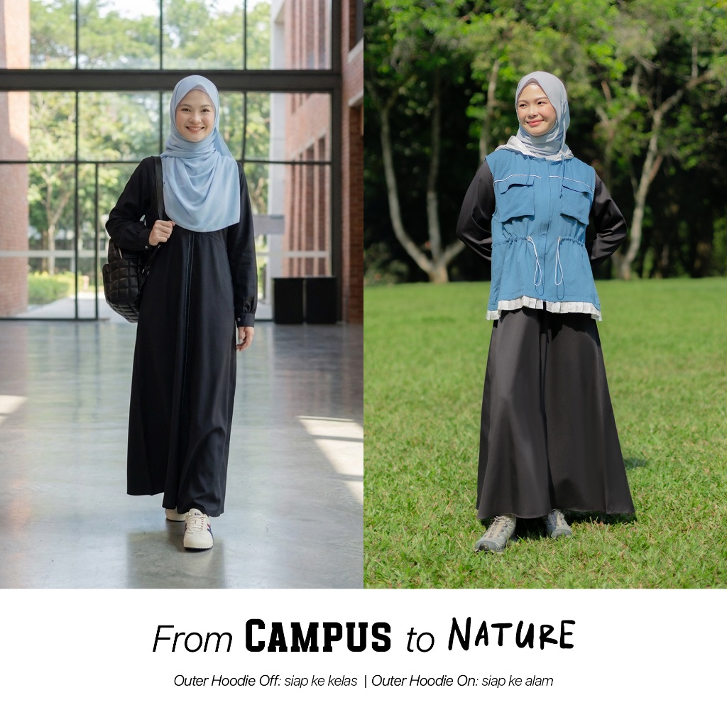 JILBRAVE Naftaly Dress - Gamis Outdoor Sporty Set Outer Hoodie Baju Muslimah Casual Premium