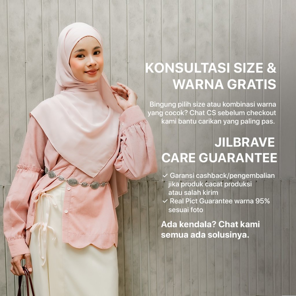 JILBRAVE Awrin Blouse Kemeja Atasan Wanita Polos Cotton Puff Sleeve Ruffle Modest Semi Formal Kerja Kuliah