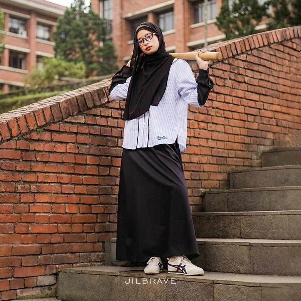 JILBRAVE Gamis Casual Sporty Cotton Set Outer Menyatu Bordir Muslimah - Kalsie Dress
