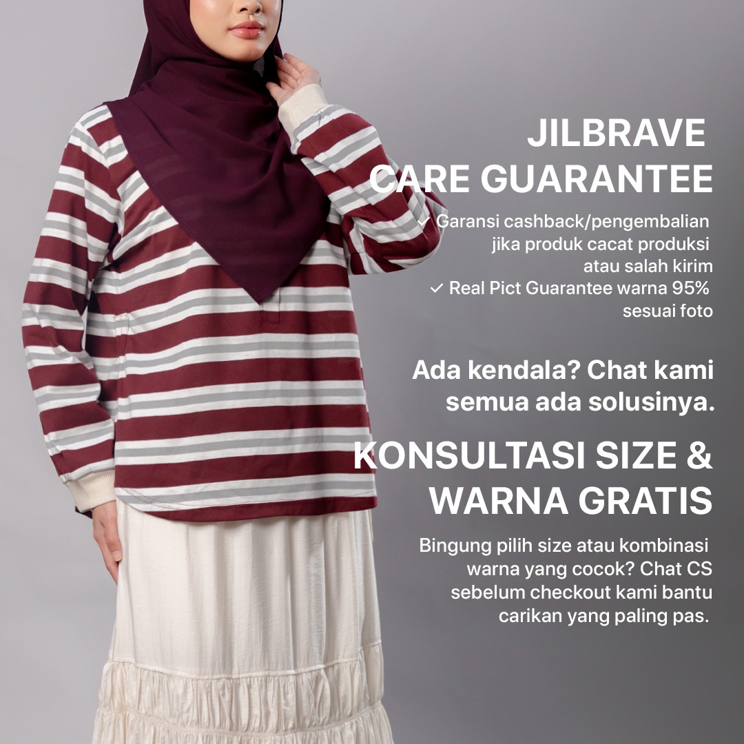 JILBRAVE Chloe Stripe Shirt Atasan Wanita Kaos Lengan Panjang Berkerah Casual Korean Style