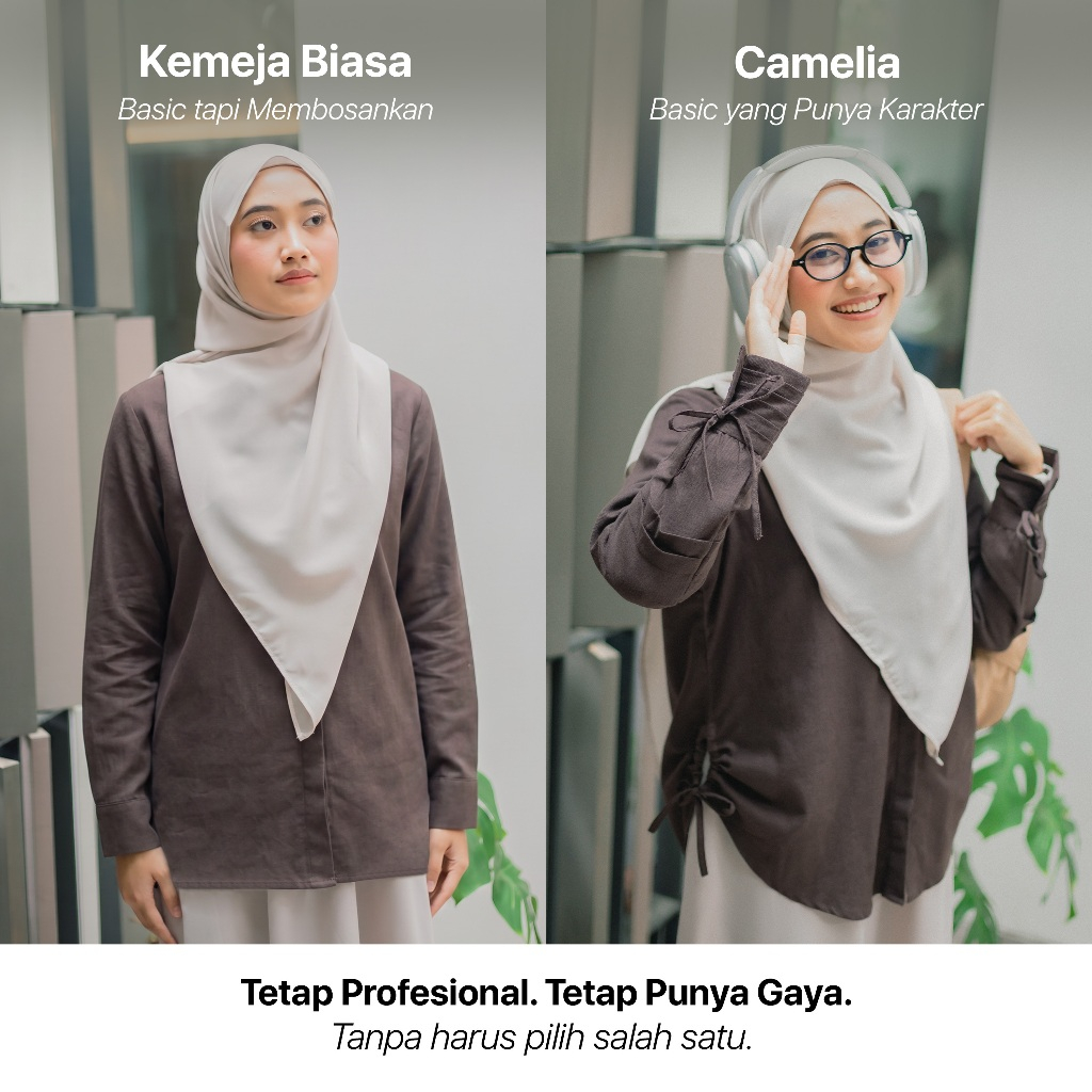 JILBRAVE Camelia Blouse Kemeja Wanita Polos Cotton Lengan Balon Modest Semi Formal Kerja Kuliah