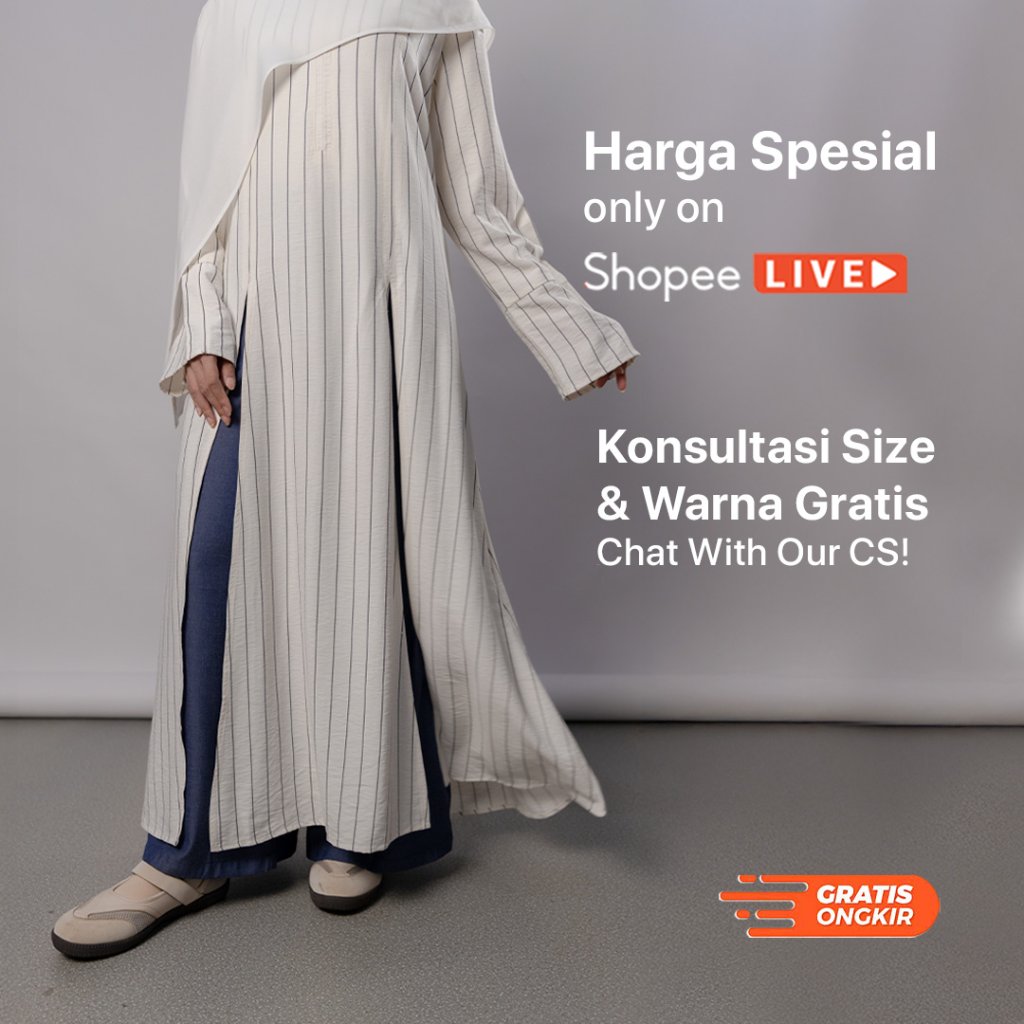 JILBRAVE Lumi Tunik Stripe Linen Atasan Muslimah Slim Busui Wudhu Friendly Daily Casual Kerja