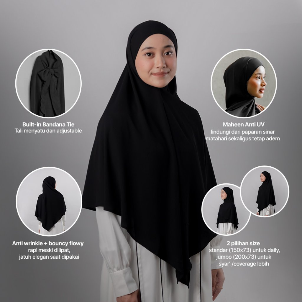 JILBRAVE Khafia Khiban Maheen Anti UV Hijab French Square Semi Instan Inner Bandana Adem Syar'i